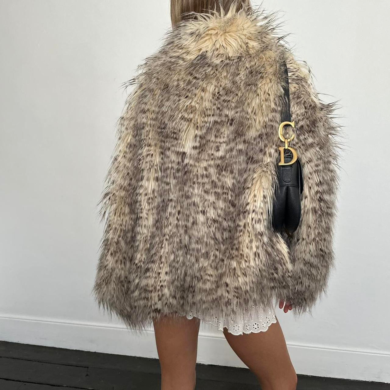 Vintage 2000’s grey & tan faux fur jacket