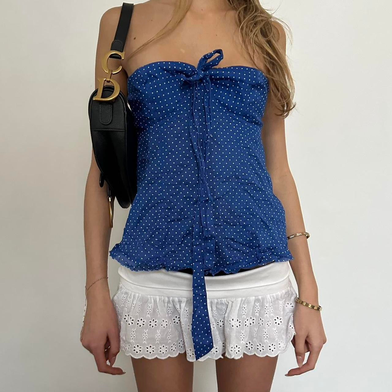 Vintage 90’s blue polka dot strapless top