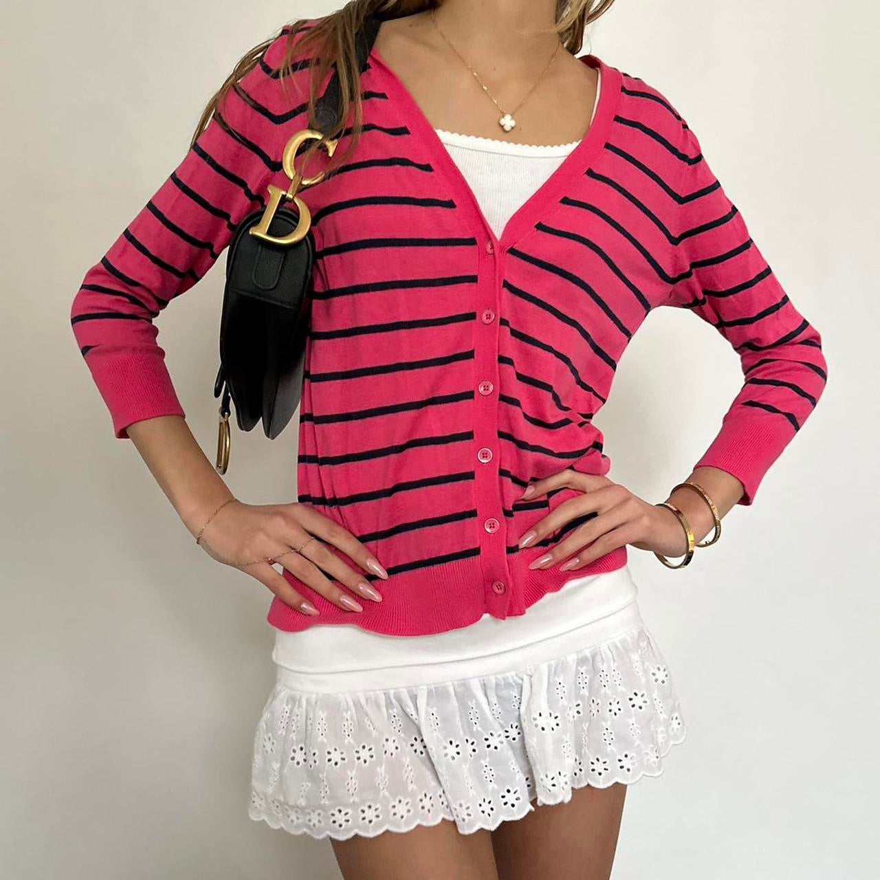 Vintage 90’s pink & black striped cardigan