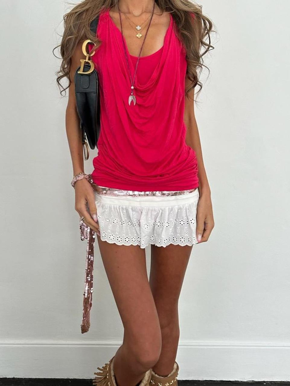 Vintage 00’s dark pink scoop neck top