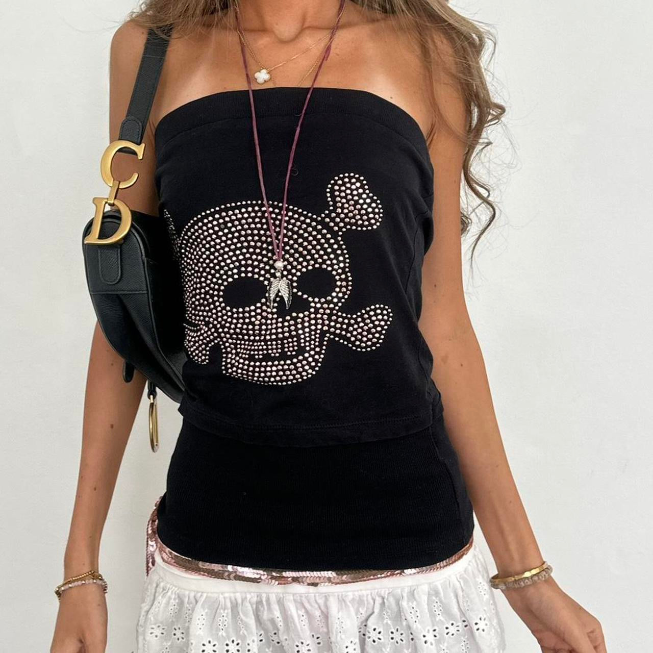 Vintage 00s skull and crossbones strapless top