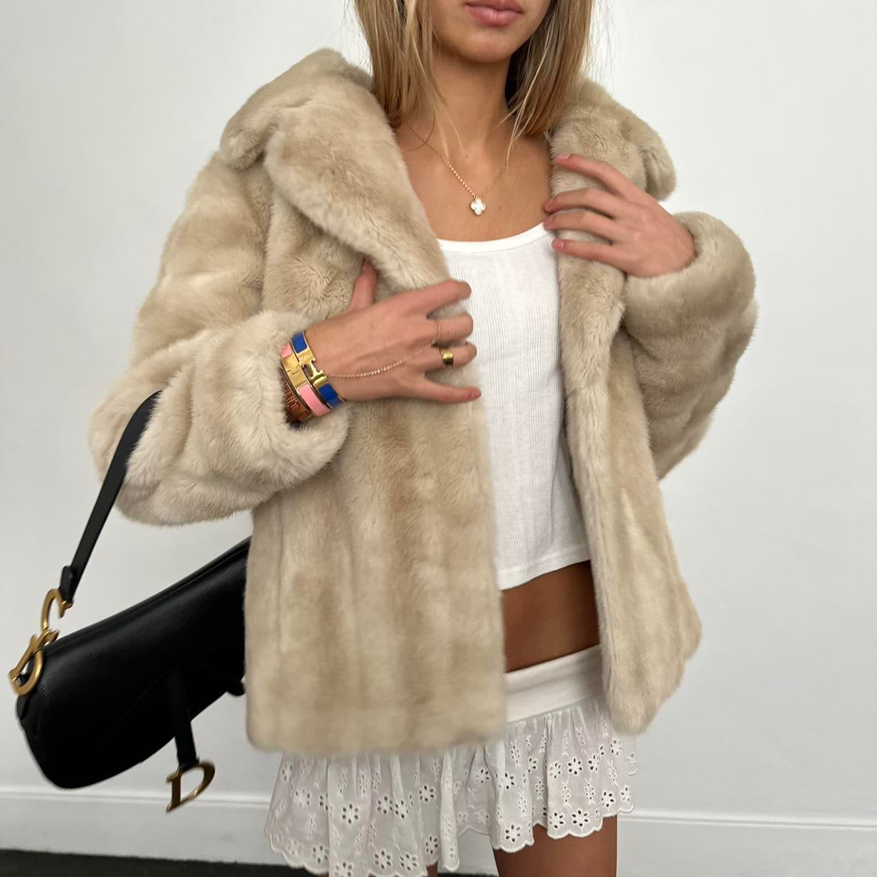 Vintage 2000’s beige faux fur jacket