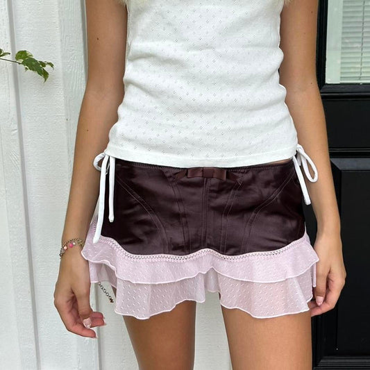 Vintage 90’s brown lace layered mini skirt