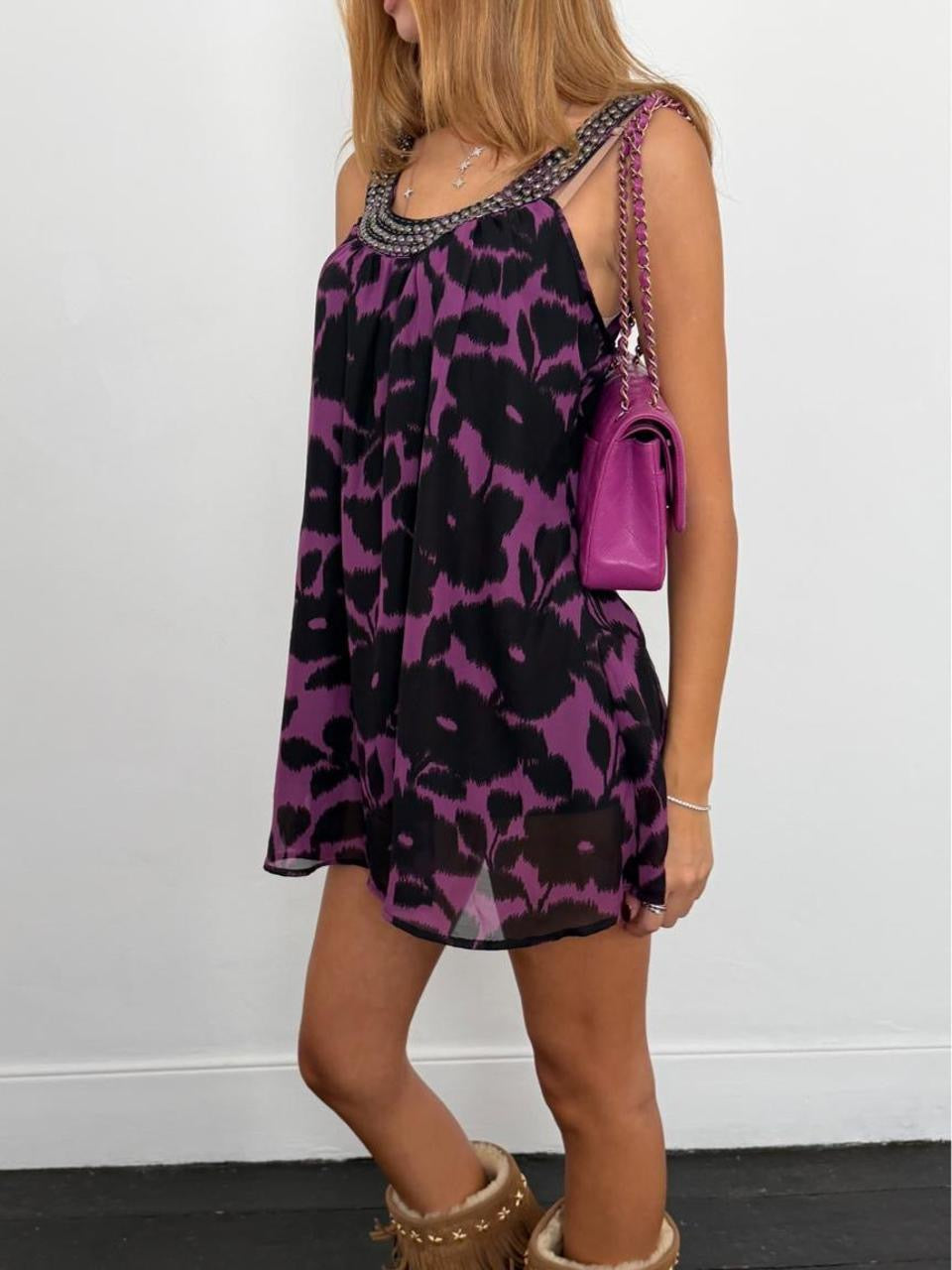 Vintage 00s purple and black black floaty mini dress