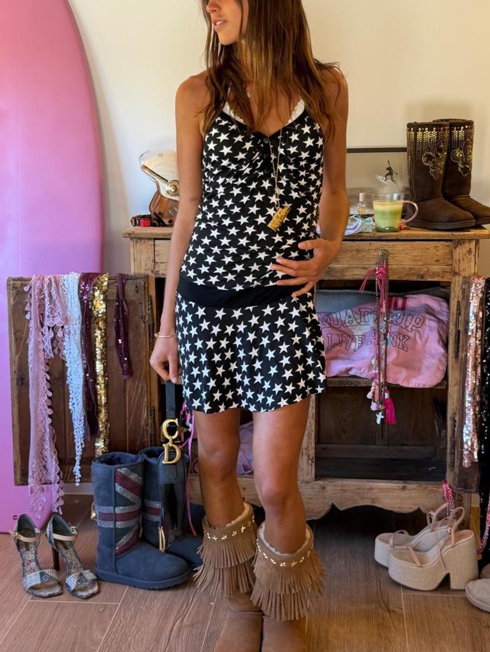 Vintage 00’s cool stars black mini dress