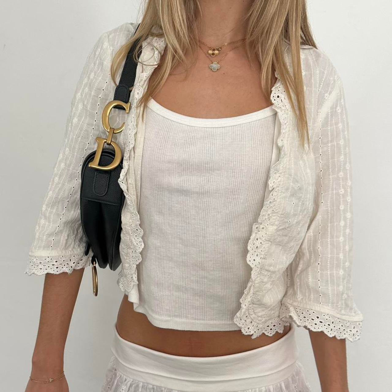 Vintage white broderie cropped cardigan top