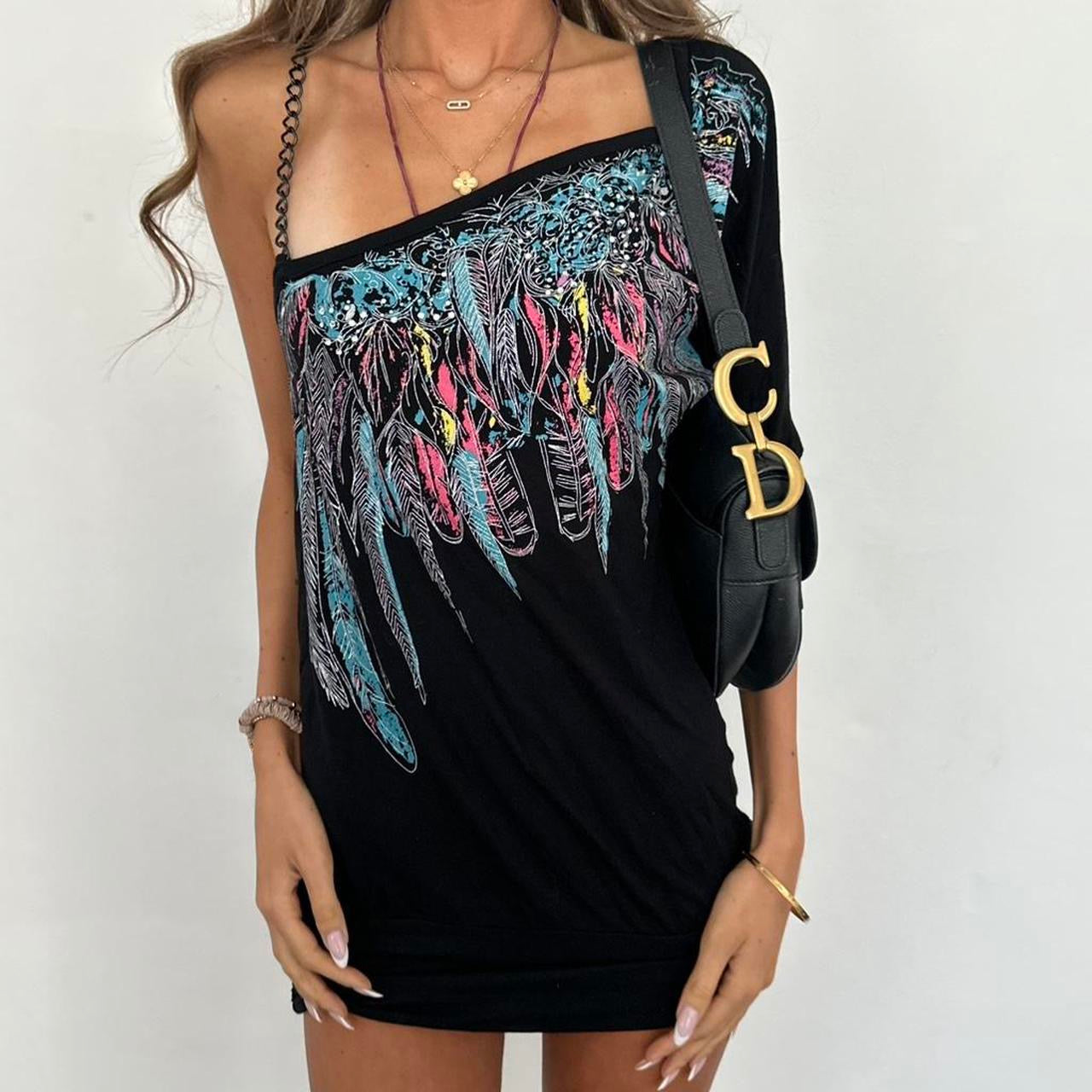 Vintage 00s feather pattern dress