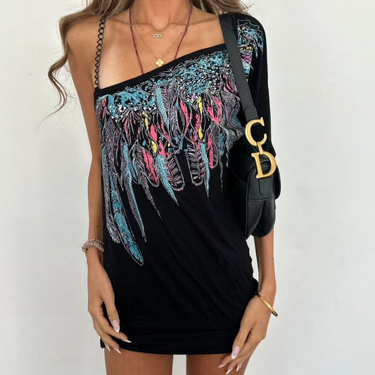 Vintage 00s feather pattern dress