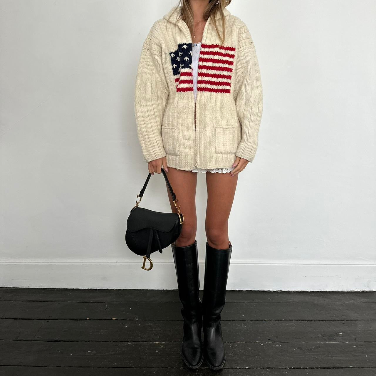 Vintage 90s American flag knit jacket