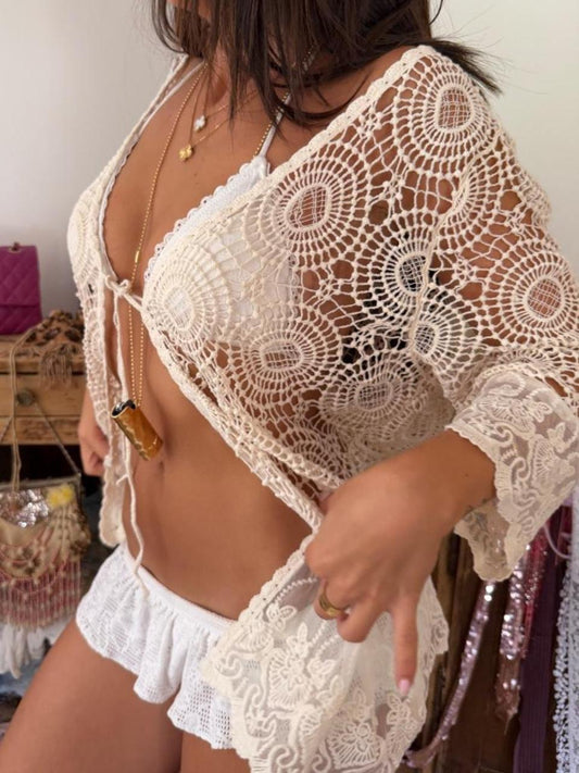 Vintage 00s lace cardigan tie up top