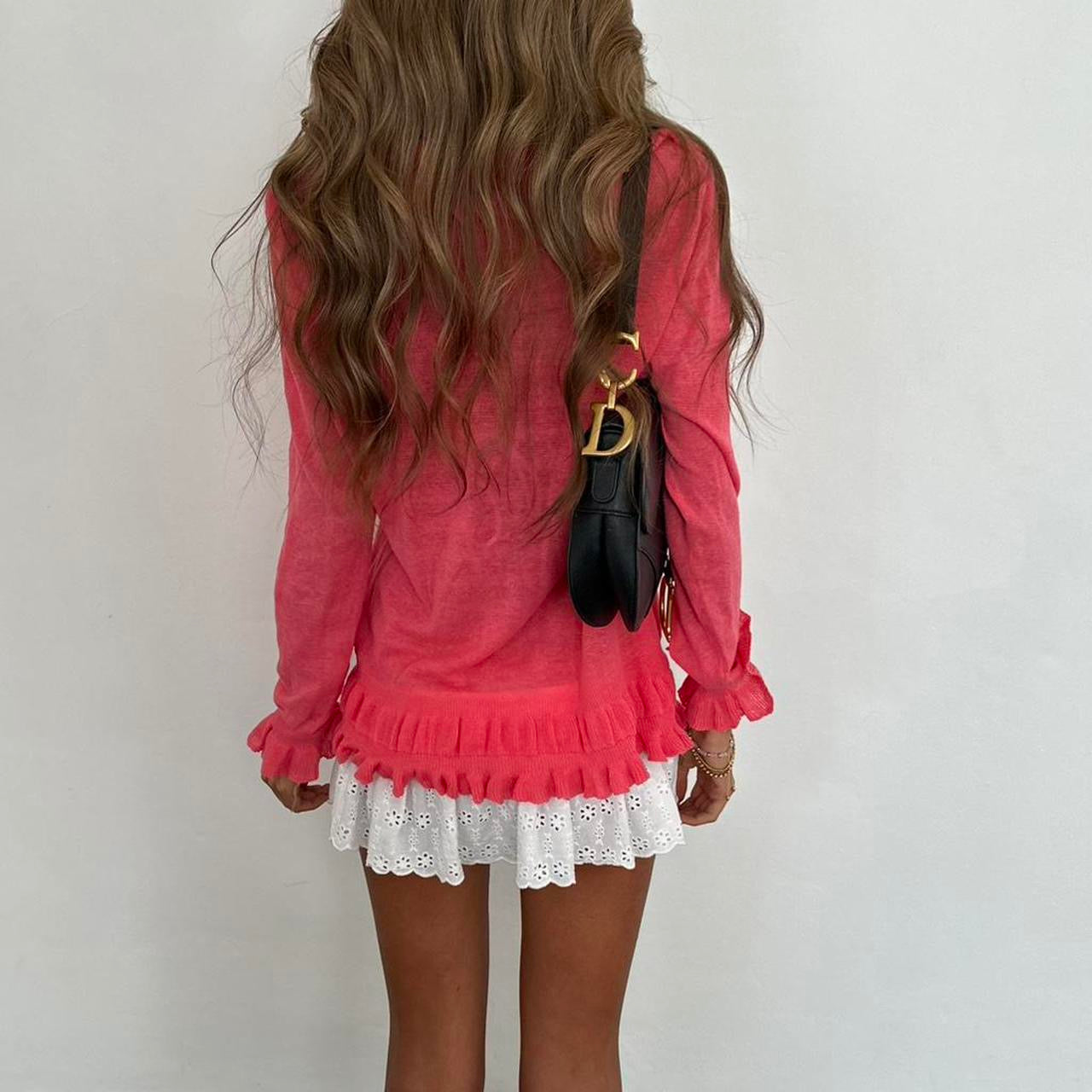 Vintage 2000s long sleeve ruffle tie up top