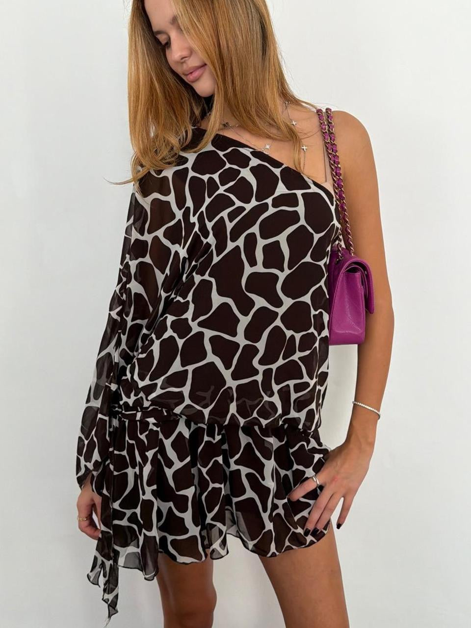 Vintage 00s animal print floaty asymmetrical mini dress