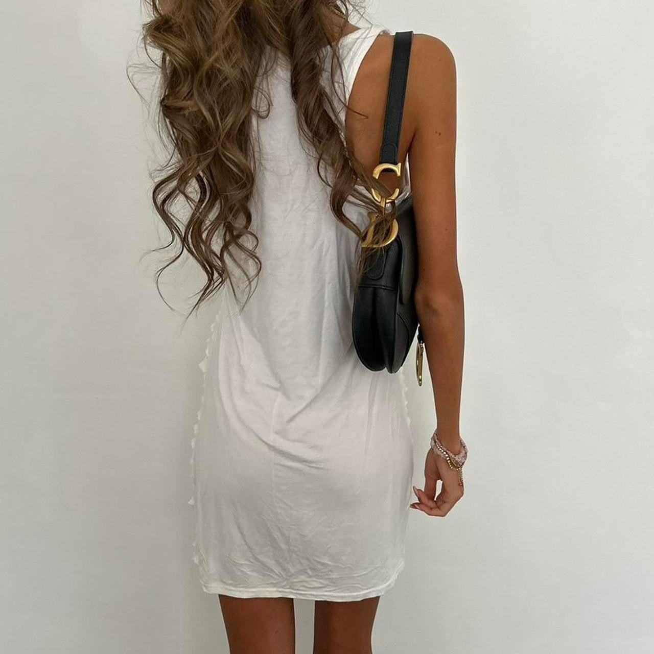 Vintage 00s rose white lace frilly layered tank dress