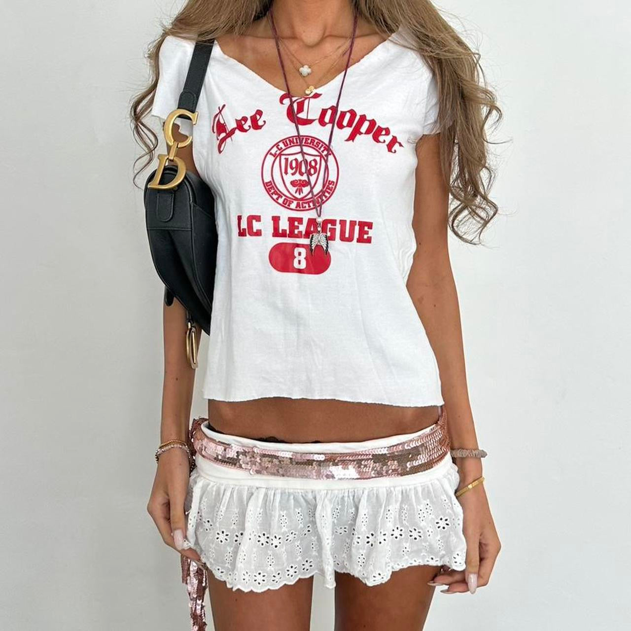 Vintage varsity white baby tee