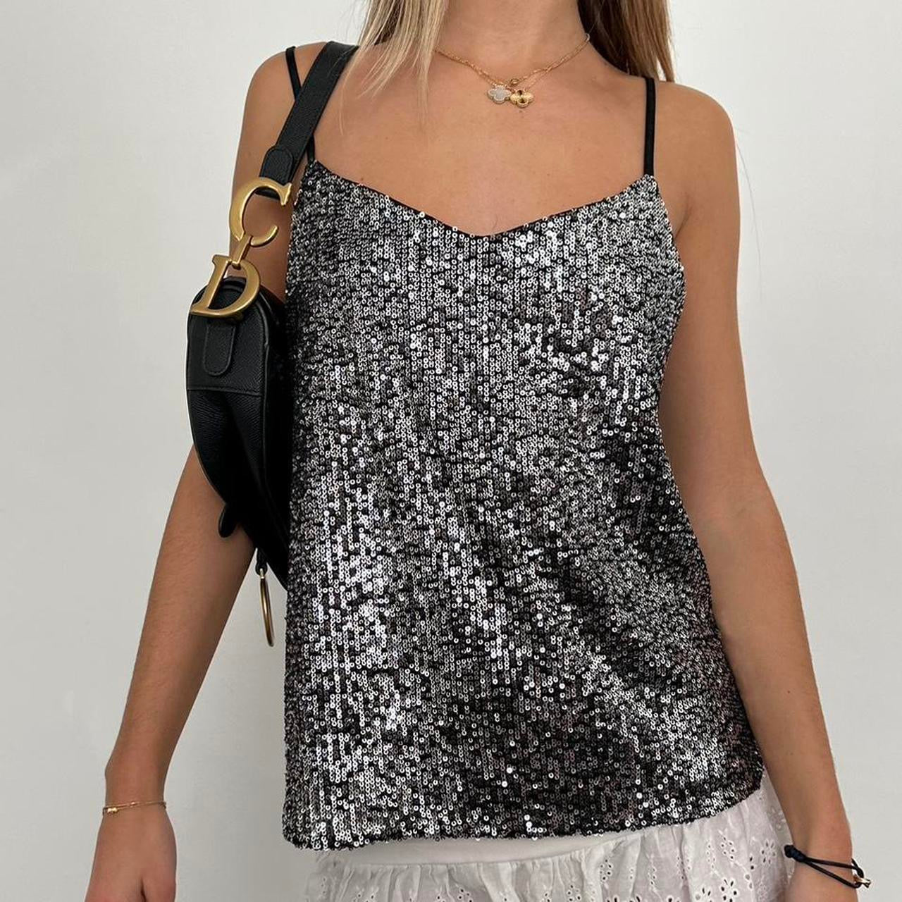 Vintage sliver sequin cami top