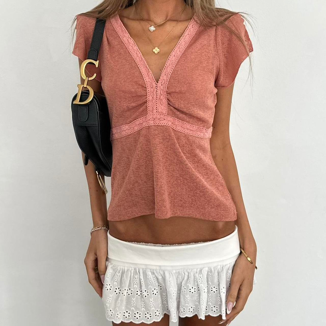 Vintage 90s pink lace mesh top