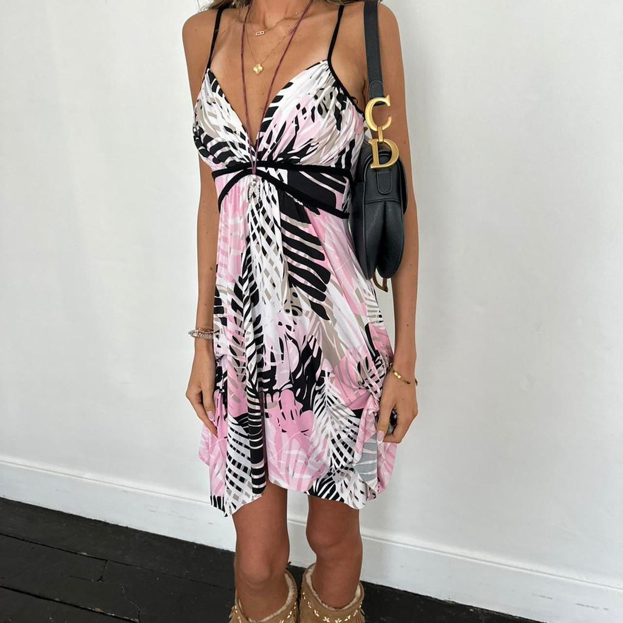 Vintage pixie pink and black mini dress