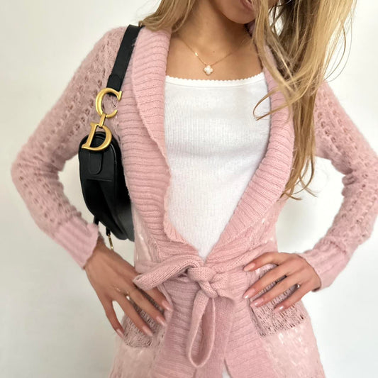 Vintage 90’s pink crochet wrap cardigan