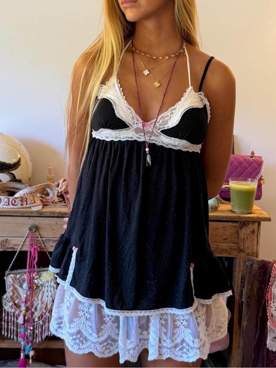 Vintage 00’s Victoria’s Secret black lace babydoll top