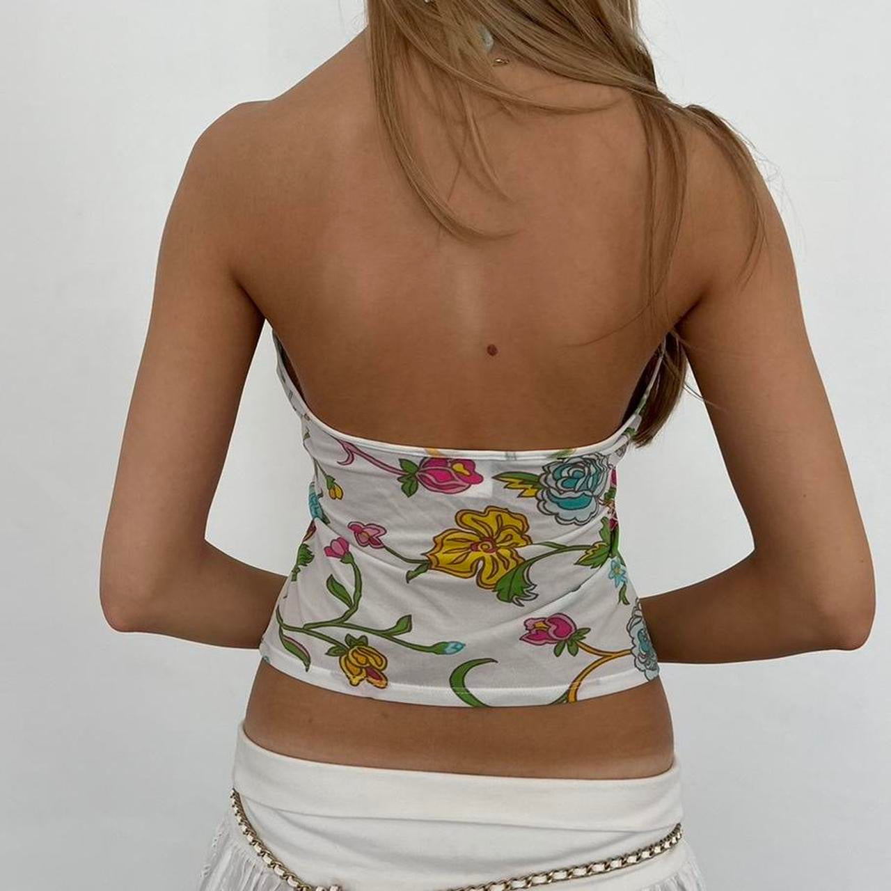 Vintage 2000’s white flower print halter neck top