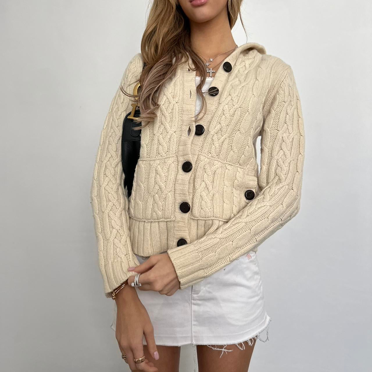 Vintage 90’s knitted zip up hoodie cream sweater