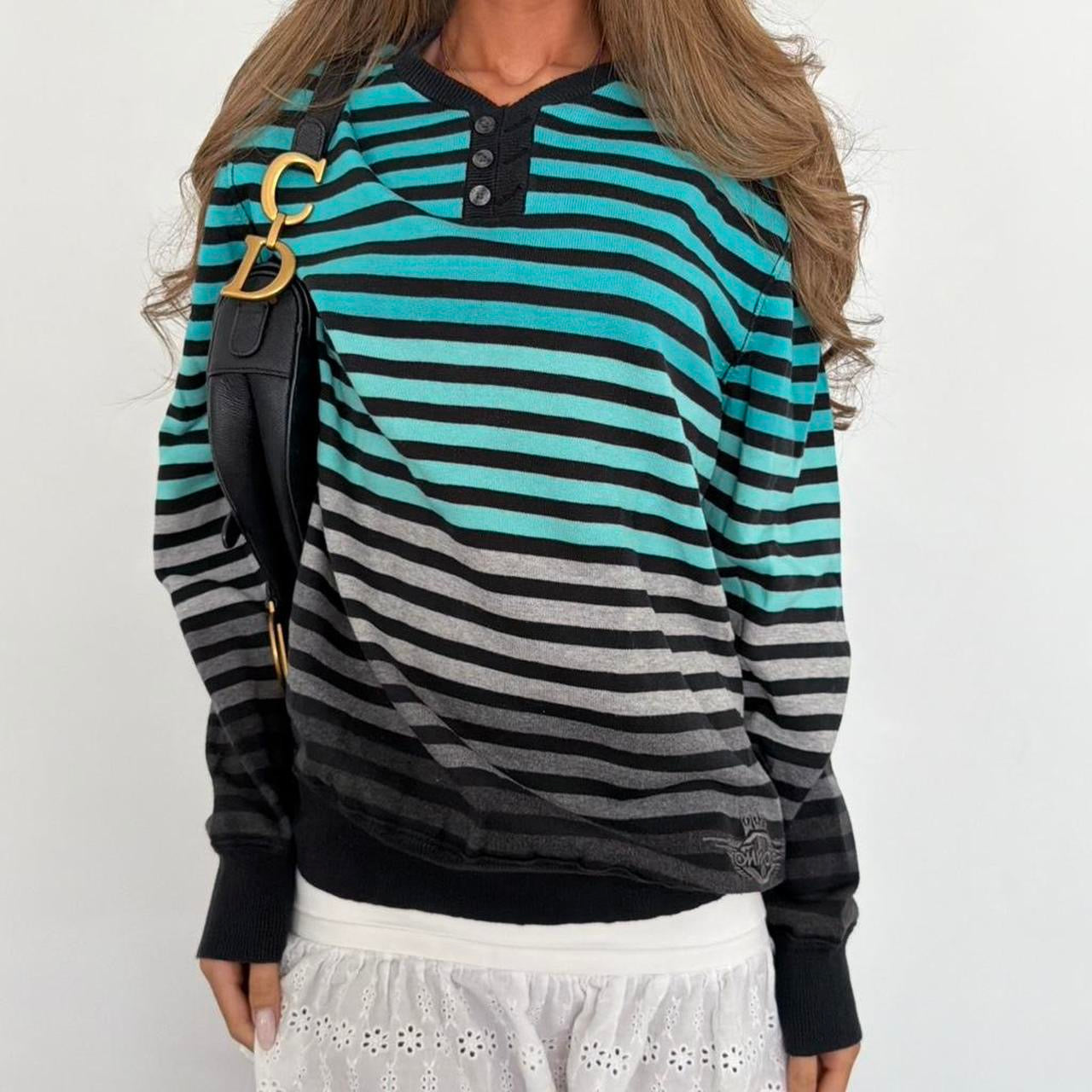 Vintage 90’s blue striped black turquoise sweater
