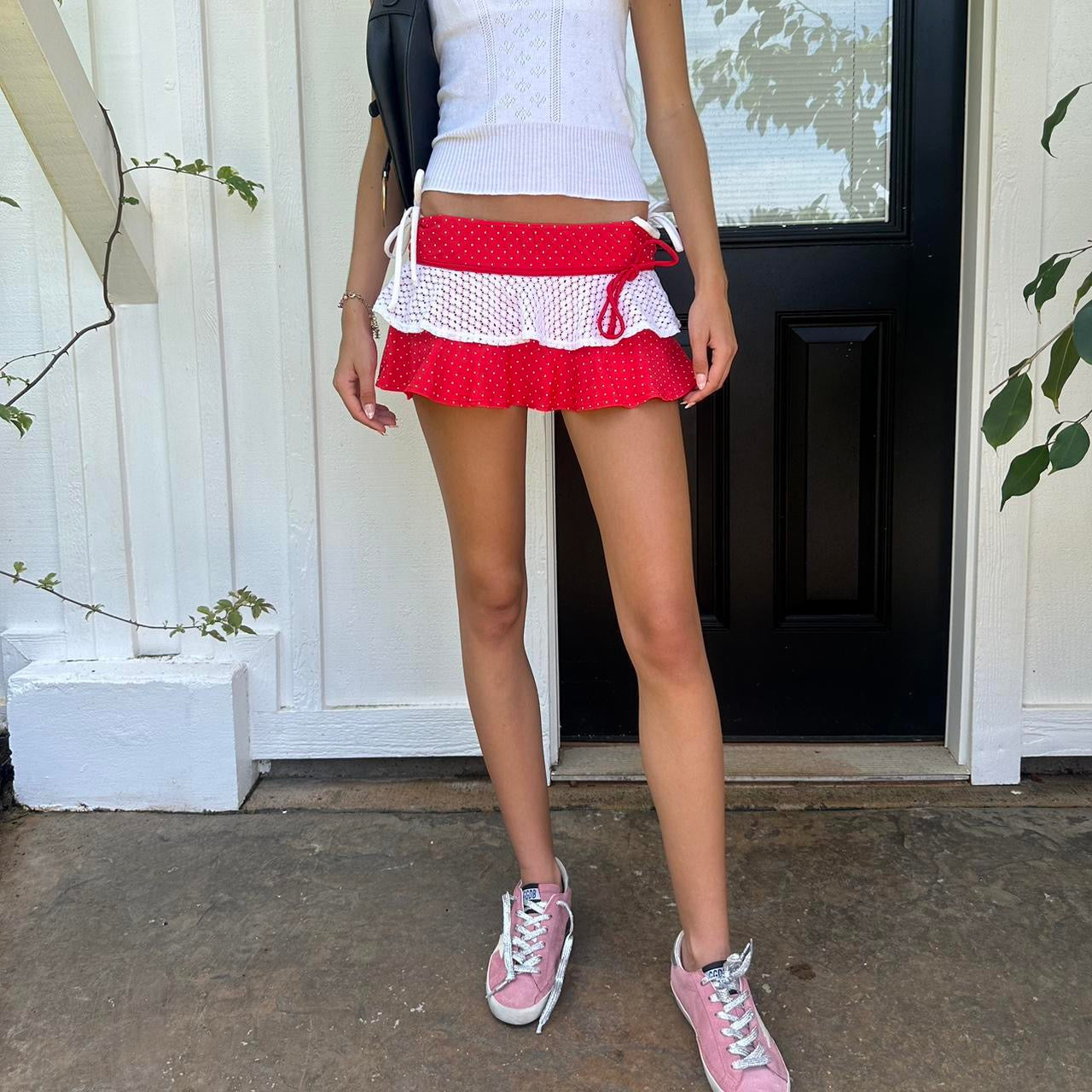 Vintage 90’s red and white lace mini skirt