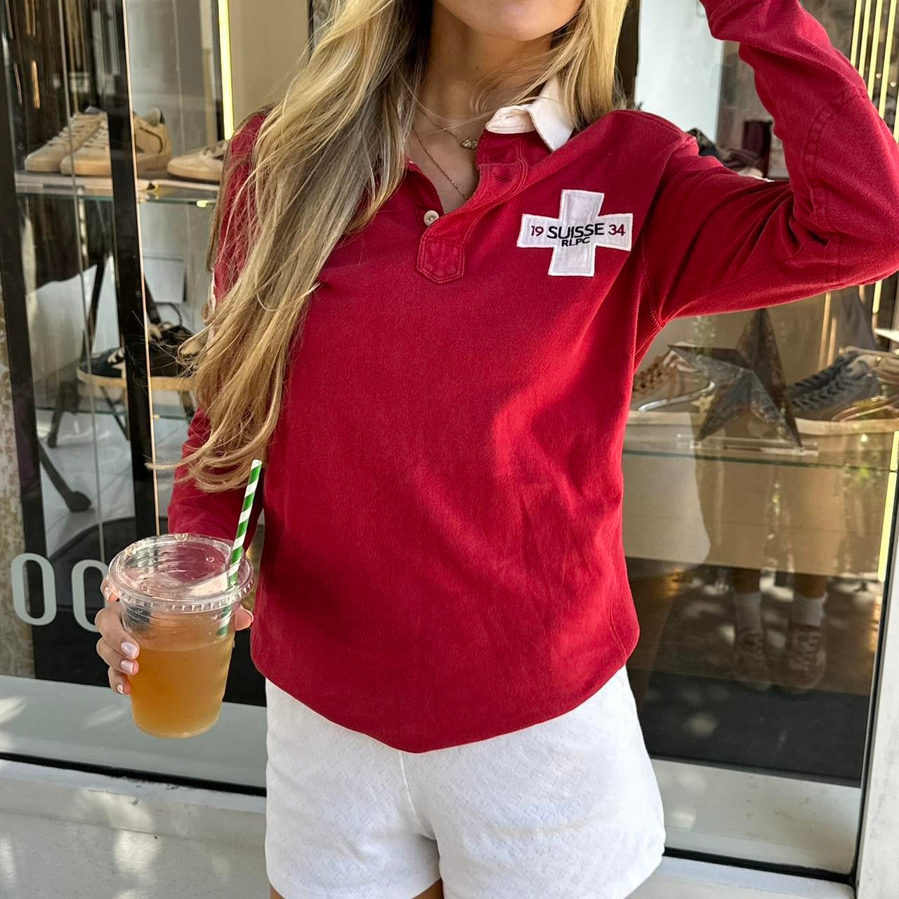 Vintage Ralph Lauren Suisse ‘45’ red long sleeve polo top