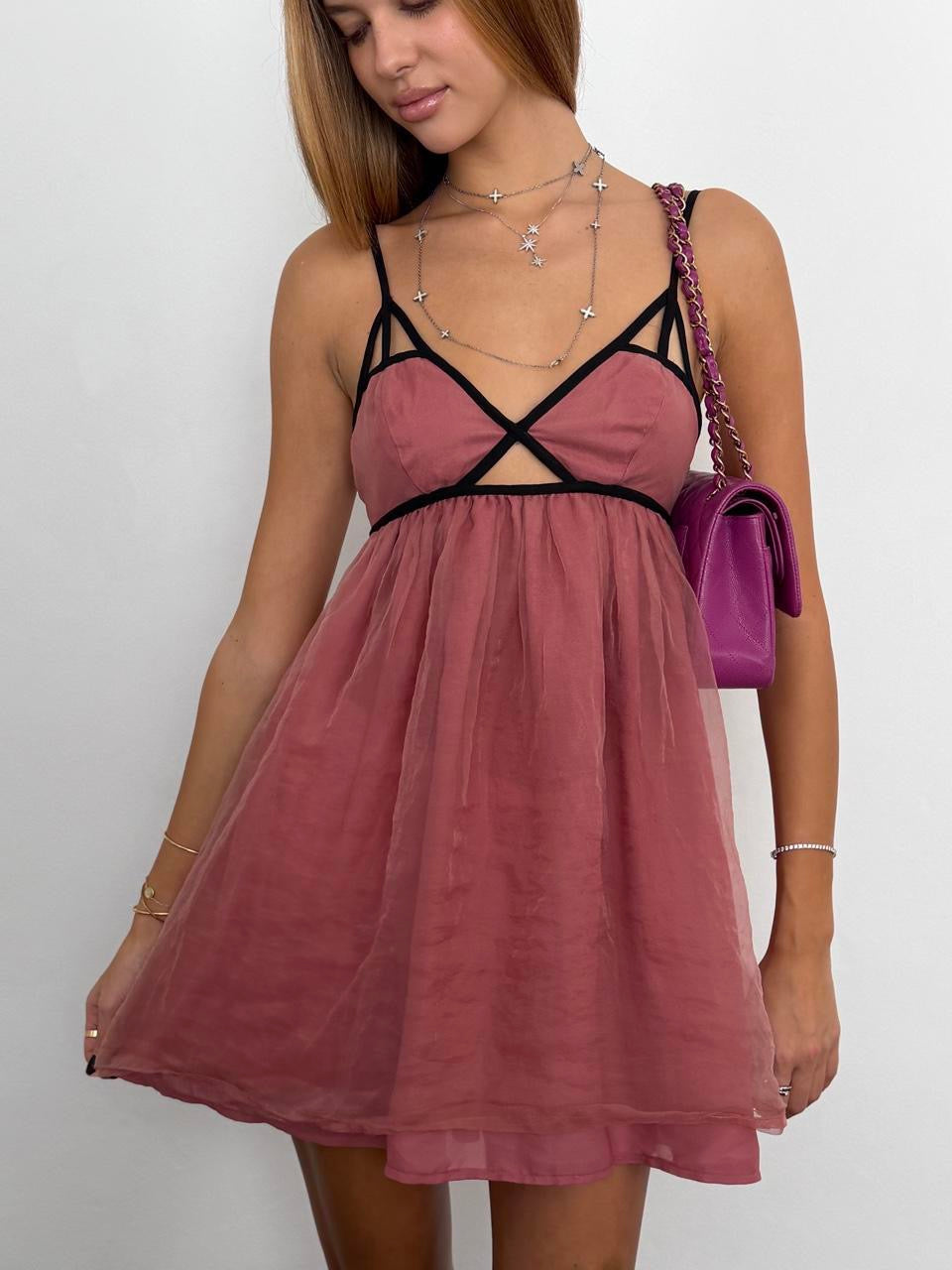 Vintage 00s blush pink floaty mini dress