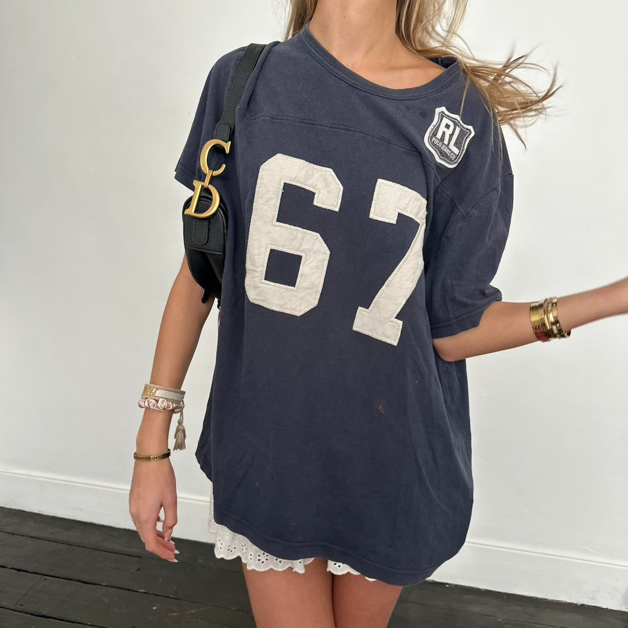 Vintage 90’s Ralph Lauren navy distressed variety letters top