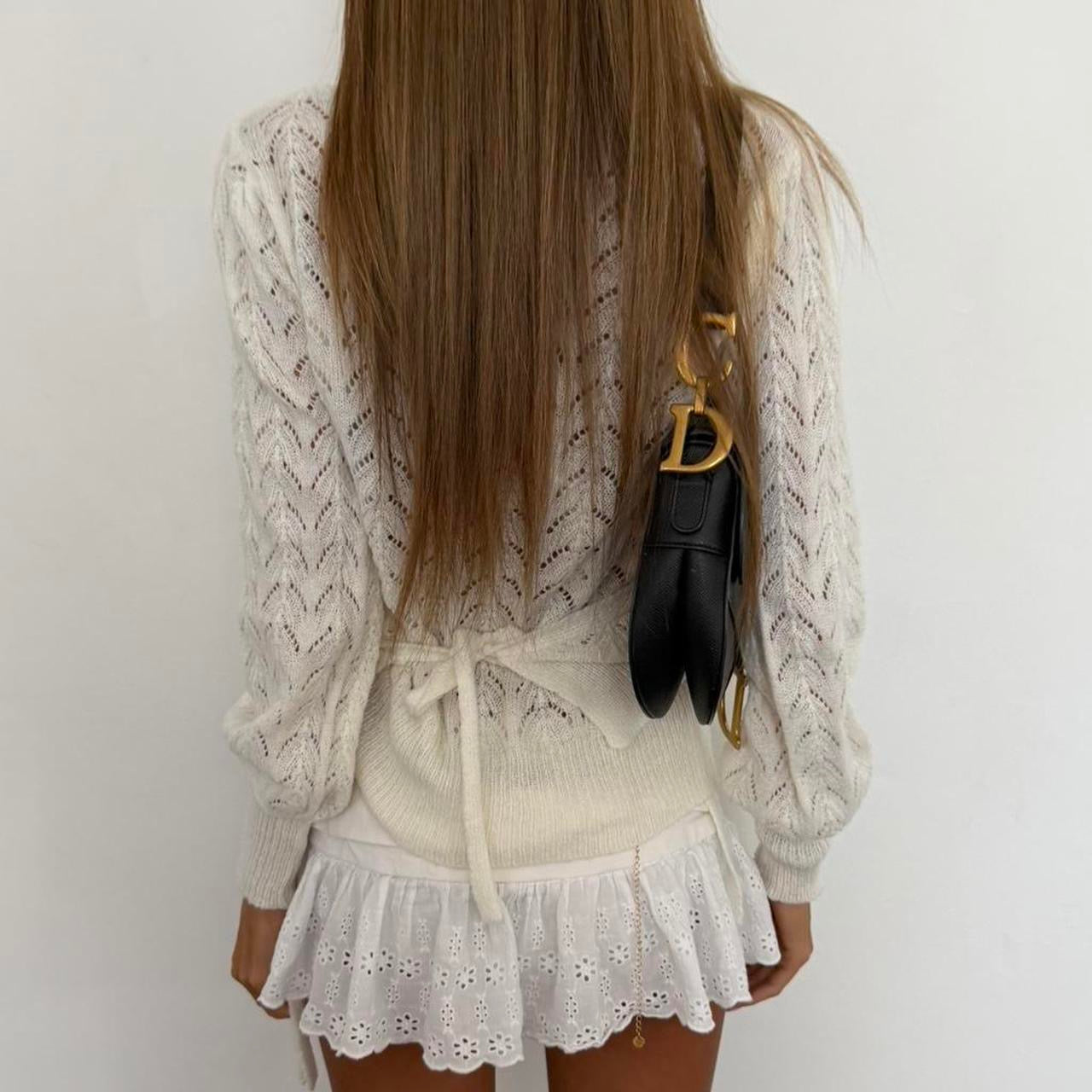 Vintage 00s white boho knit wrap top