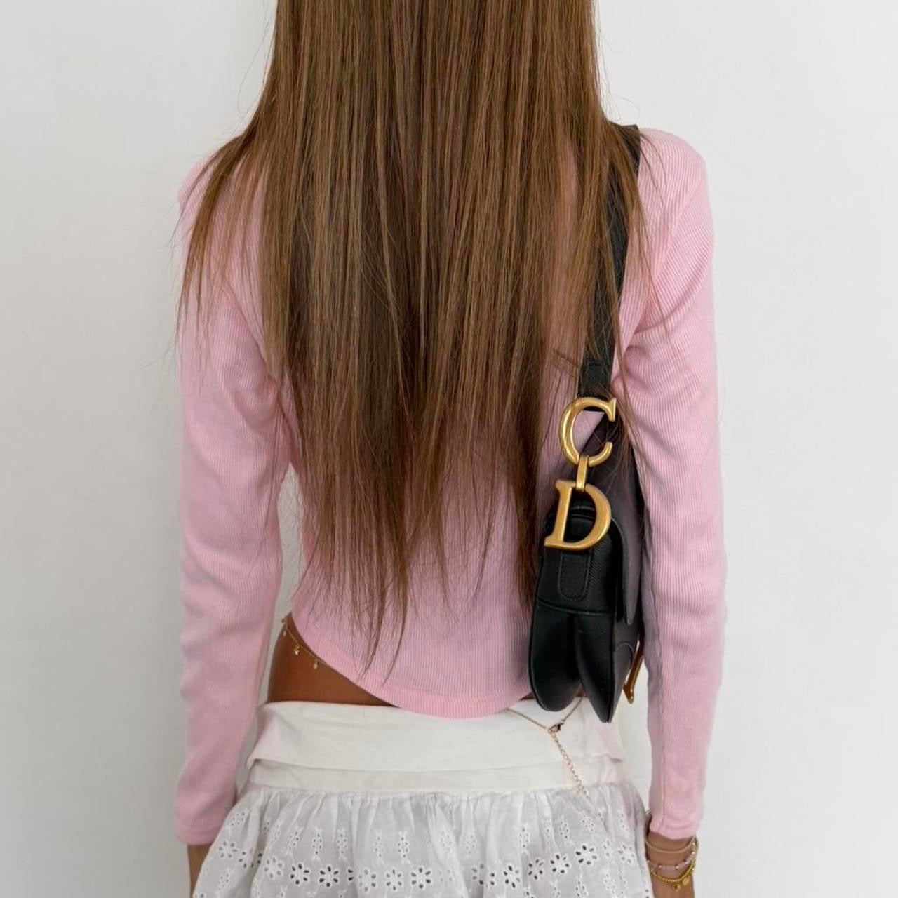 Vintage 00’s henley long sleeve pink baby tee