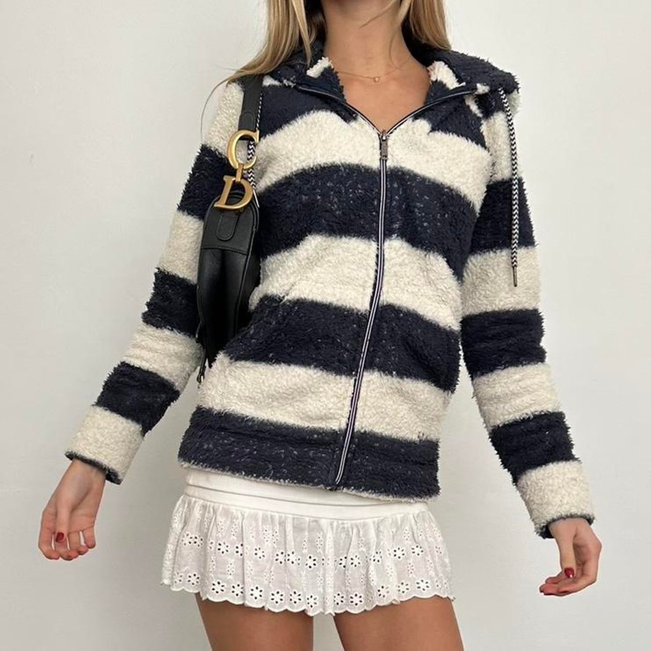 Vintage navy striped zip up hooded sweater