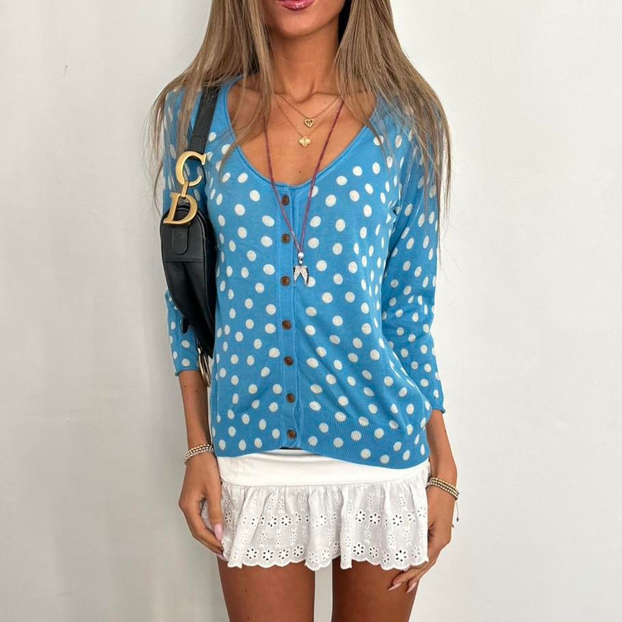 Vintage blue polka dot cardigan
