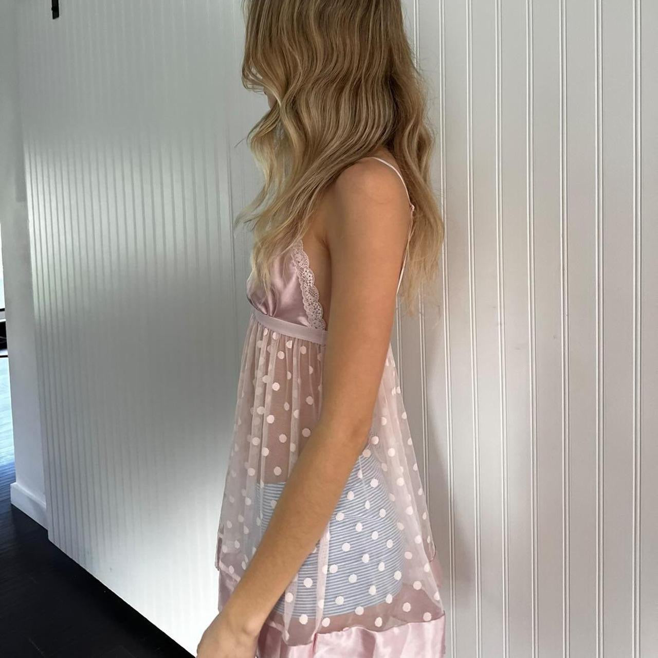 Vintage 90s polka dot sheer chemise dress