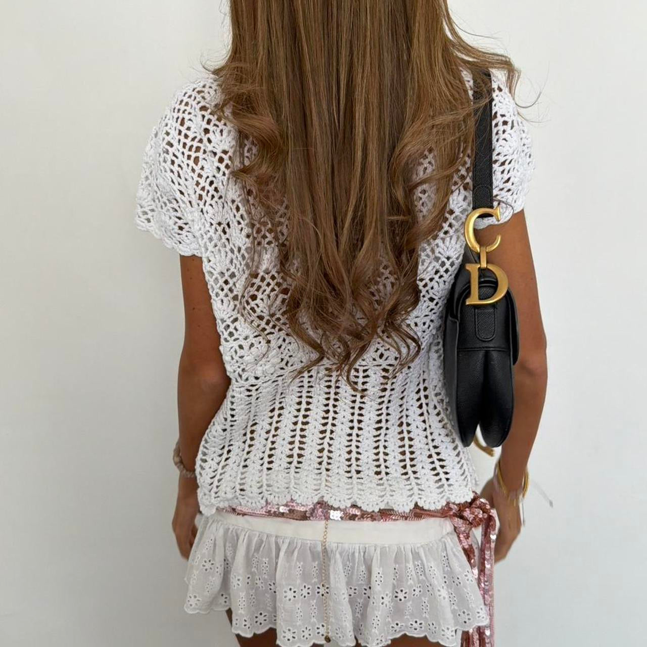 Vintage 00’s white boho crochet cardigan top