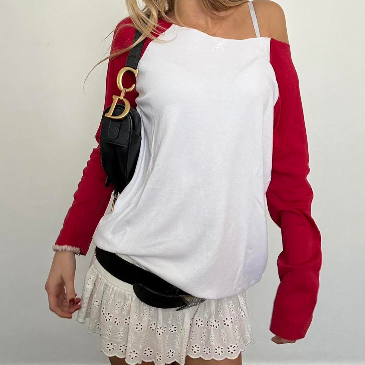 Vintage red & white long sleeves top