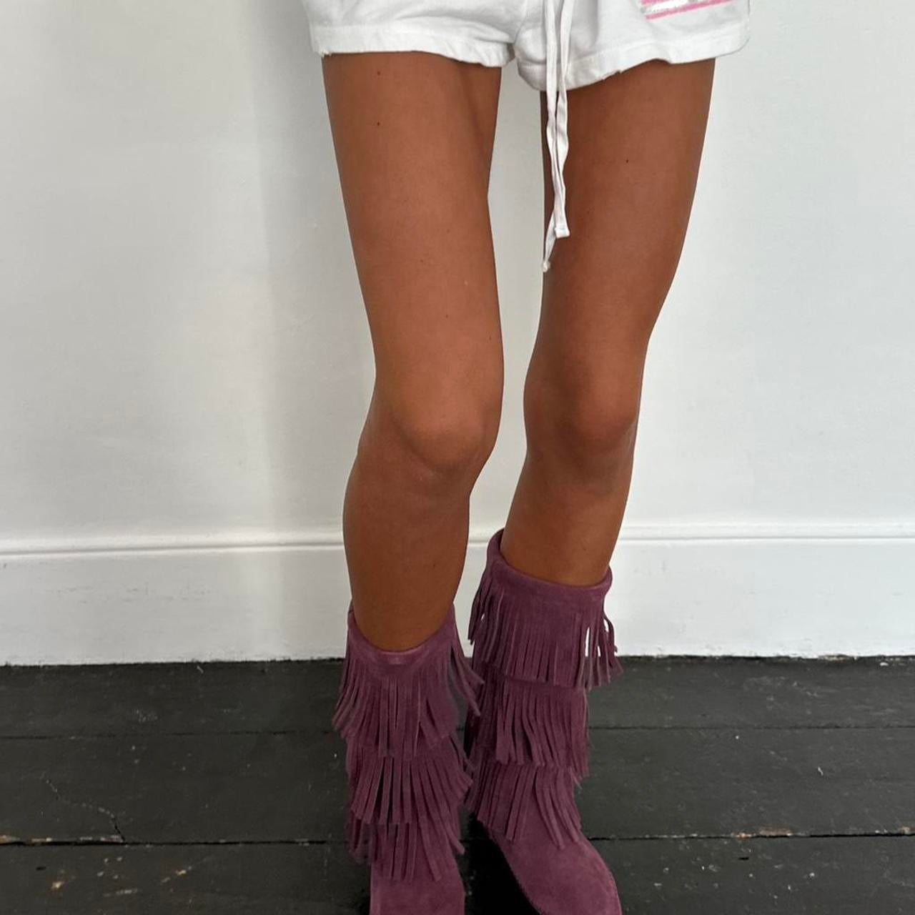Vintage plum suede fringe leather boots