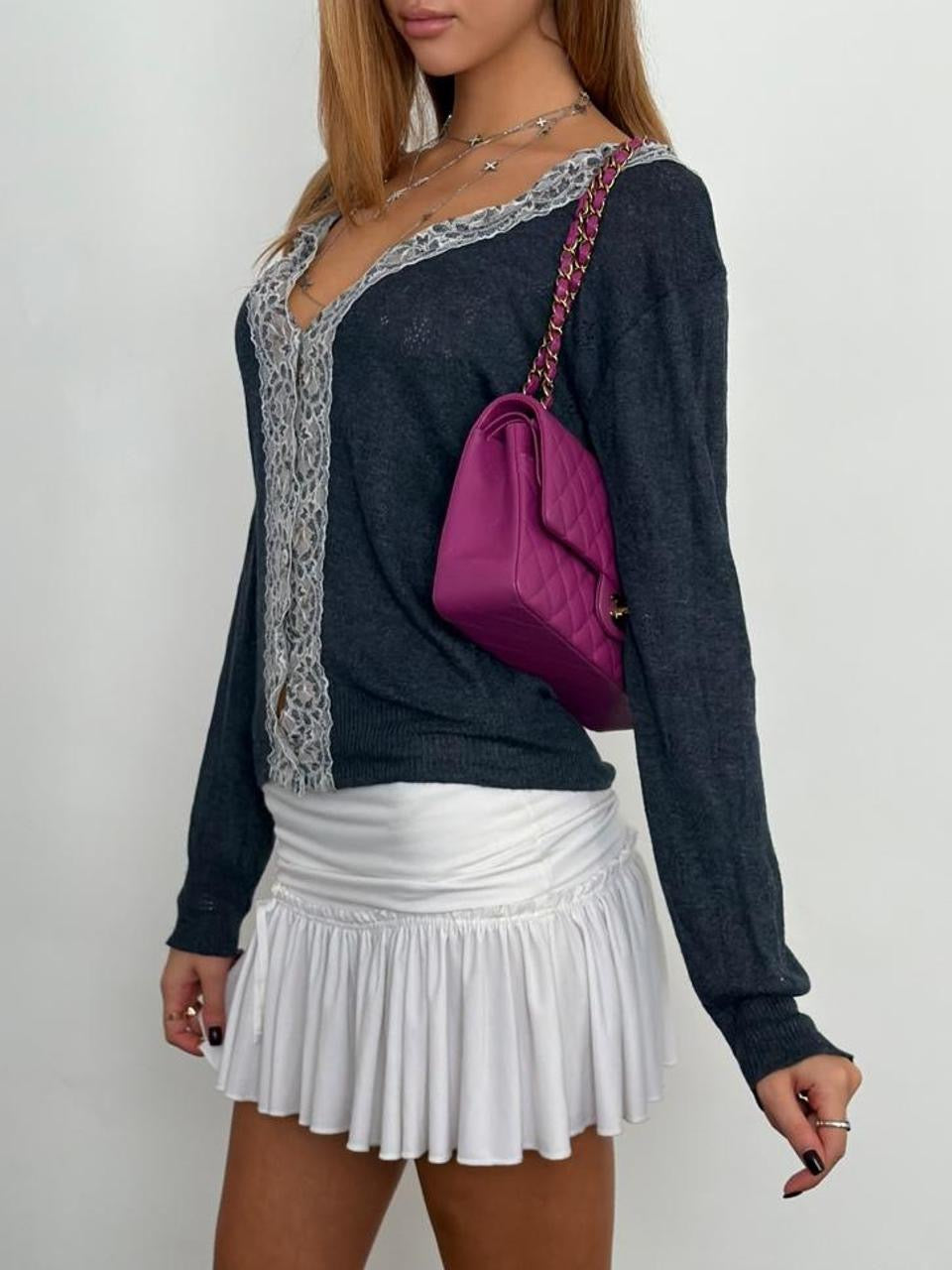 Vintage 00’s lace dark blue cardigan long sleeve top