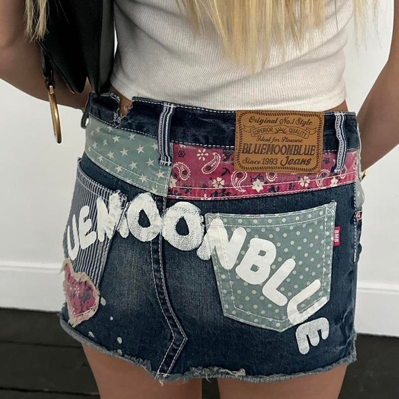 Vintage 2000s patchwork denim mini skirt