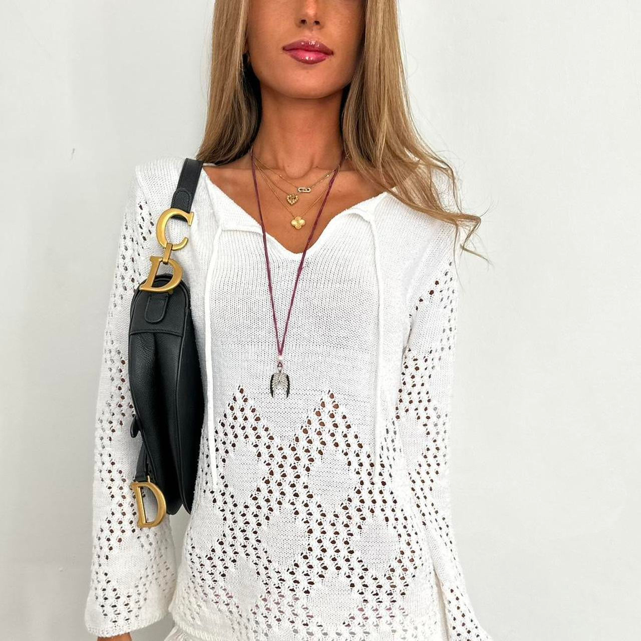 Vintage 2000’s white crochet layering knit top