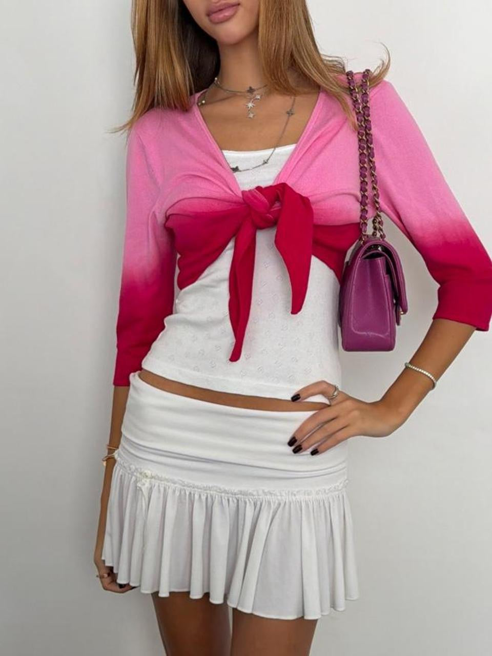 Vintage 00’s pink ombré short tie up cardigan top