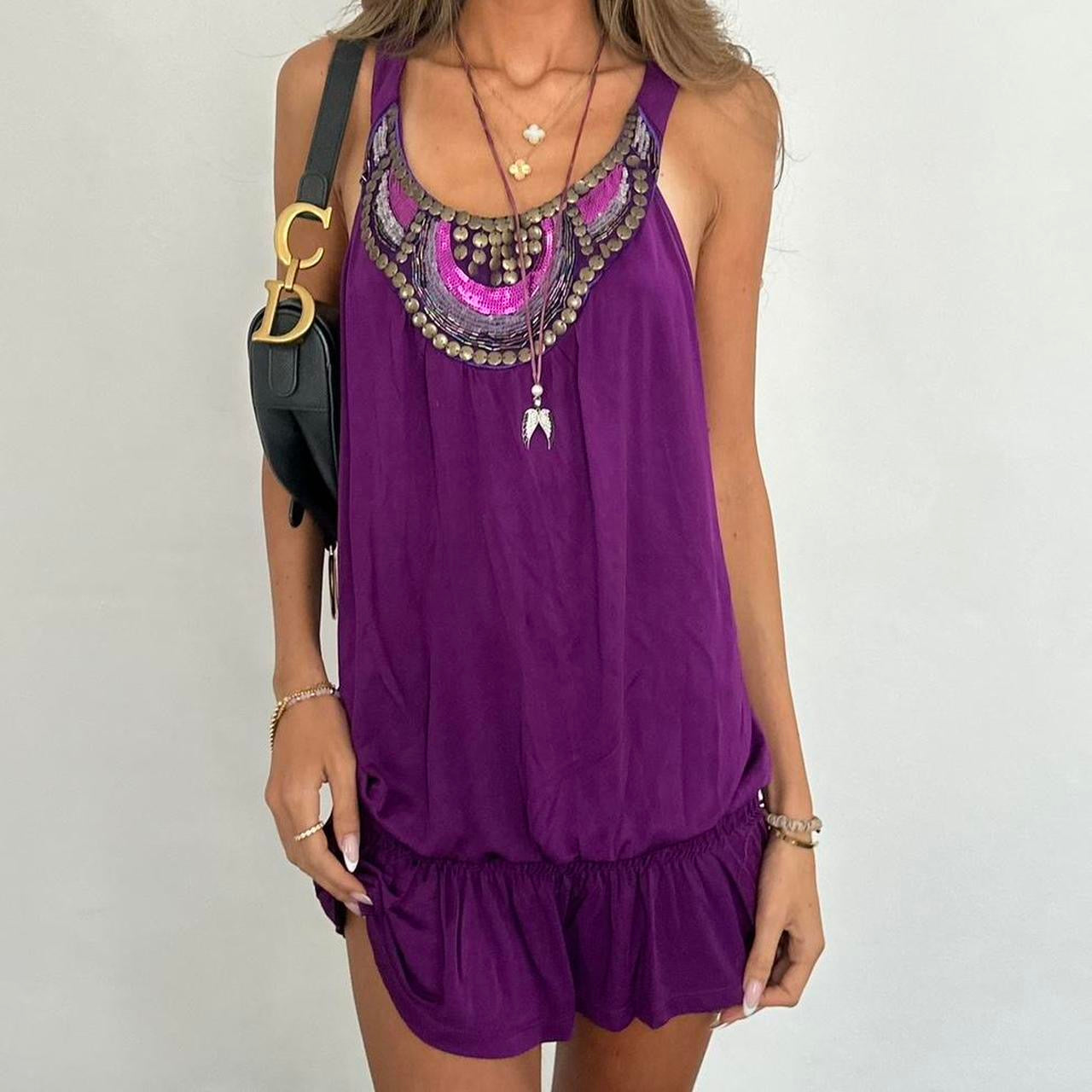 Vintage 00s purple studded boho mini dress