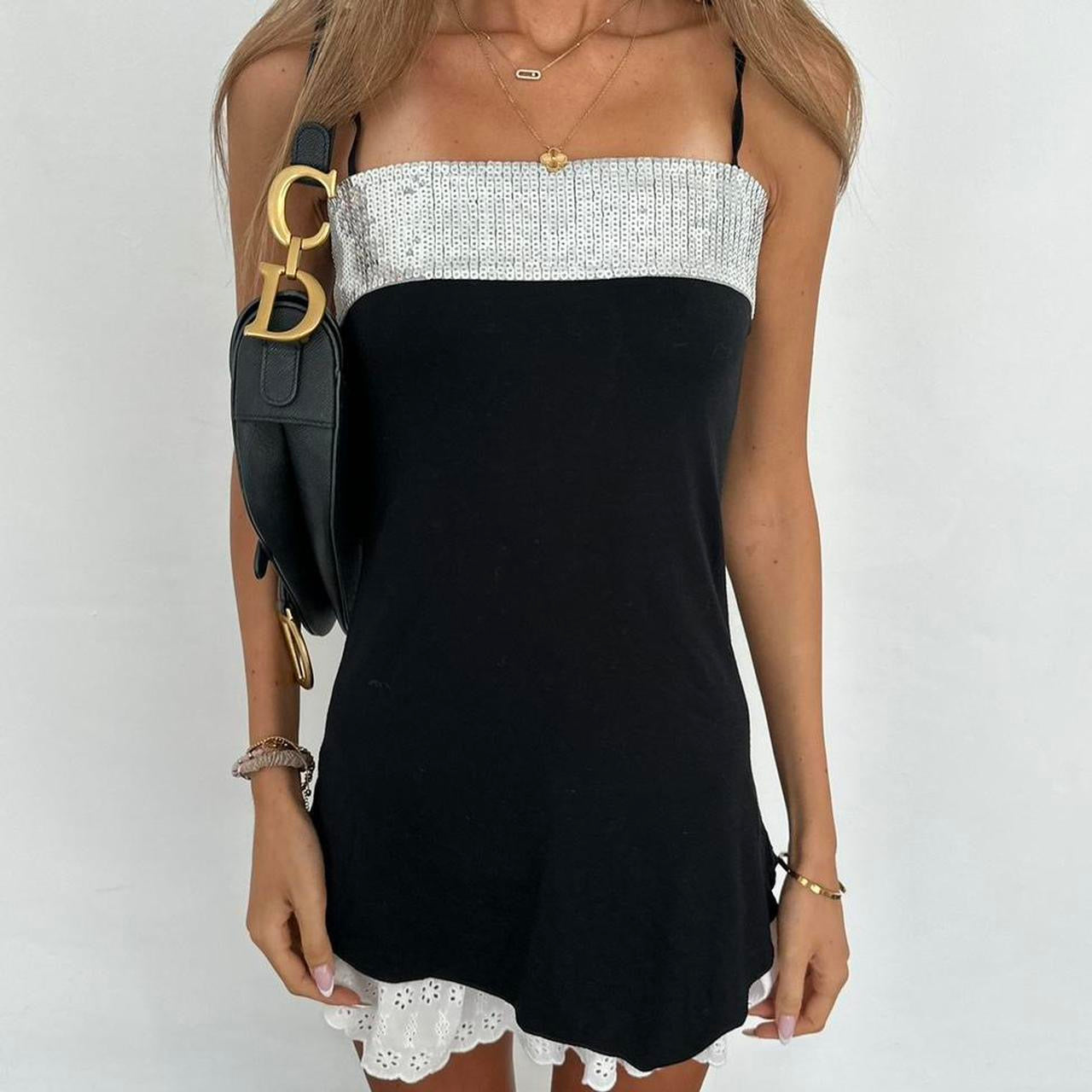 Vintage 2000’s black asymmetrical sequin cami top
