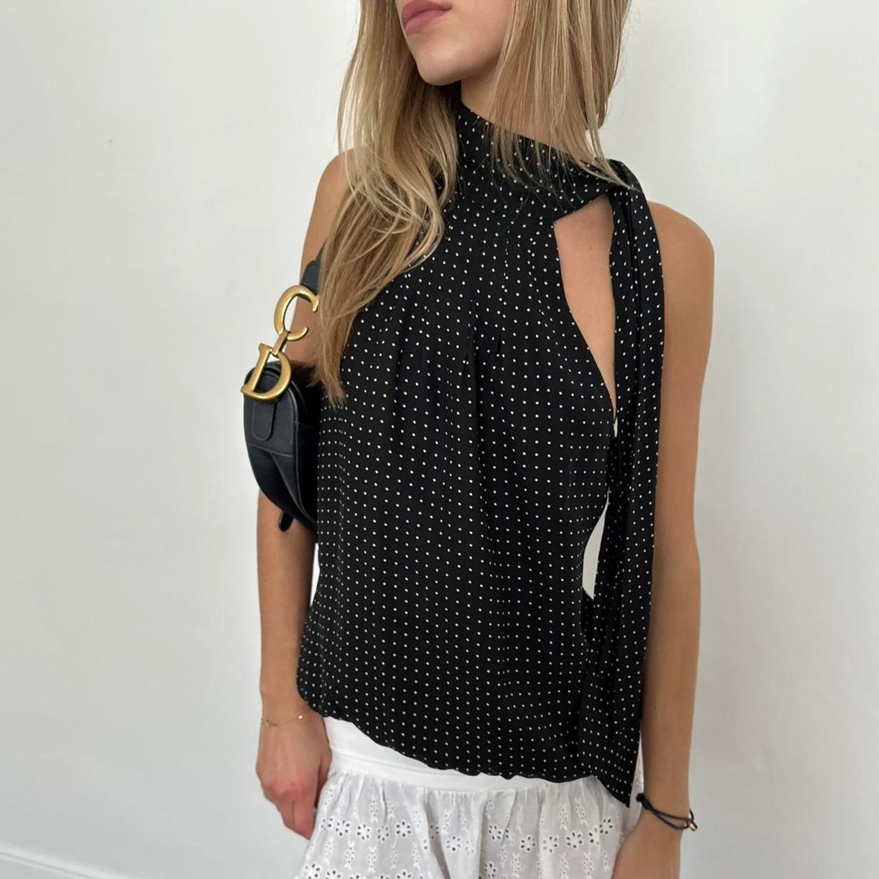 Vintage polka dot high neck top