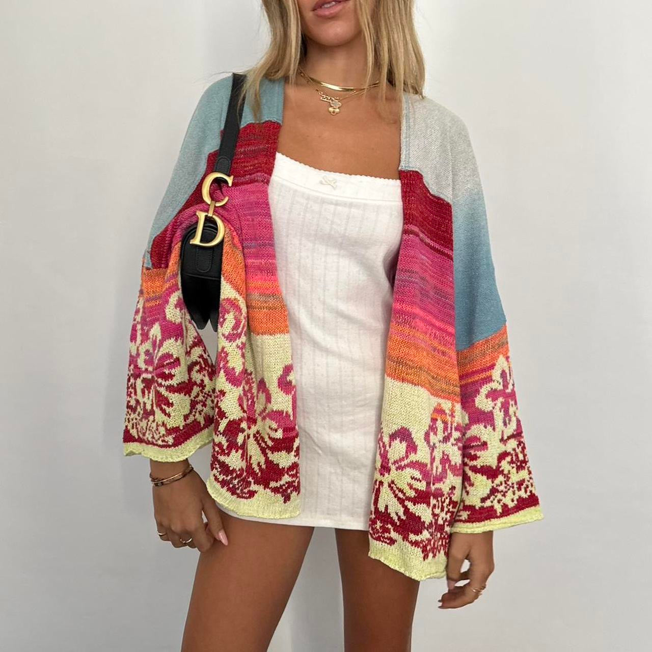 Vintage surf tropical knit cardigan sweater