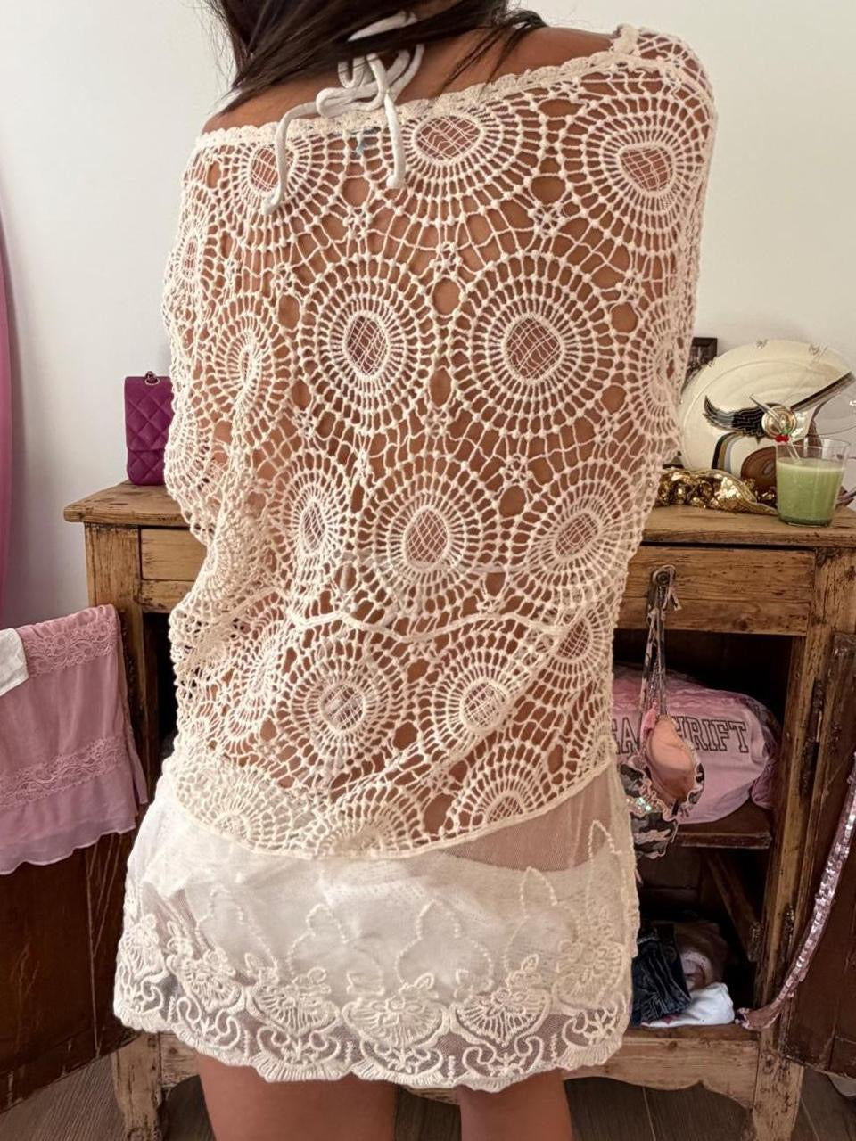 Vintage 00s lace cardigan tie up top