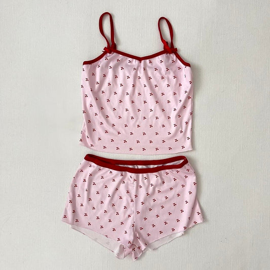 Vintage pink cherry cami top and shorts set 🍒