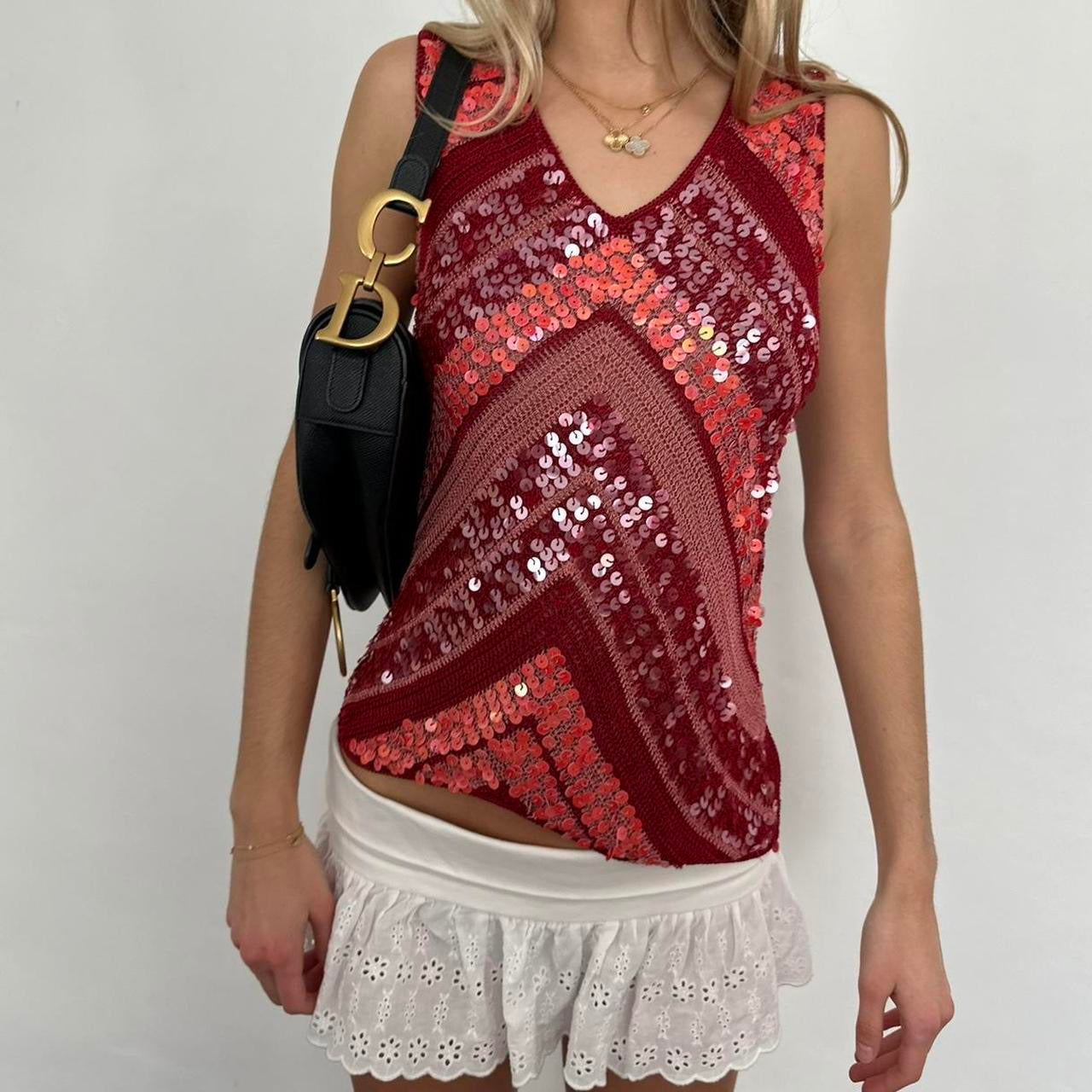 Vintage sequin crochet cami top