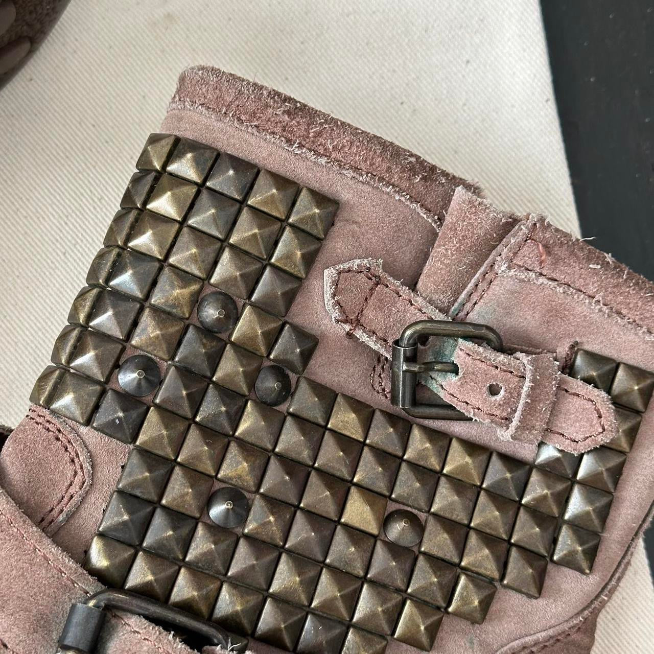 Vintage brown studded genuine leather ankle boots